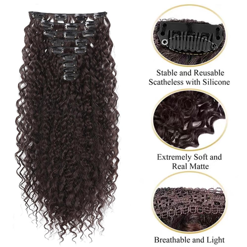 Postiche afro bouclé à clip fibre douce et résistante, confort longue durée, parfait pour look unique au quotidien, événements culturels, fêtes et concerts en plein air(Brun Foncé-4#)