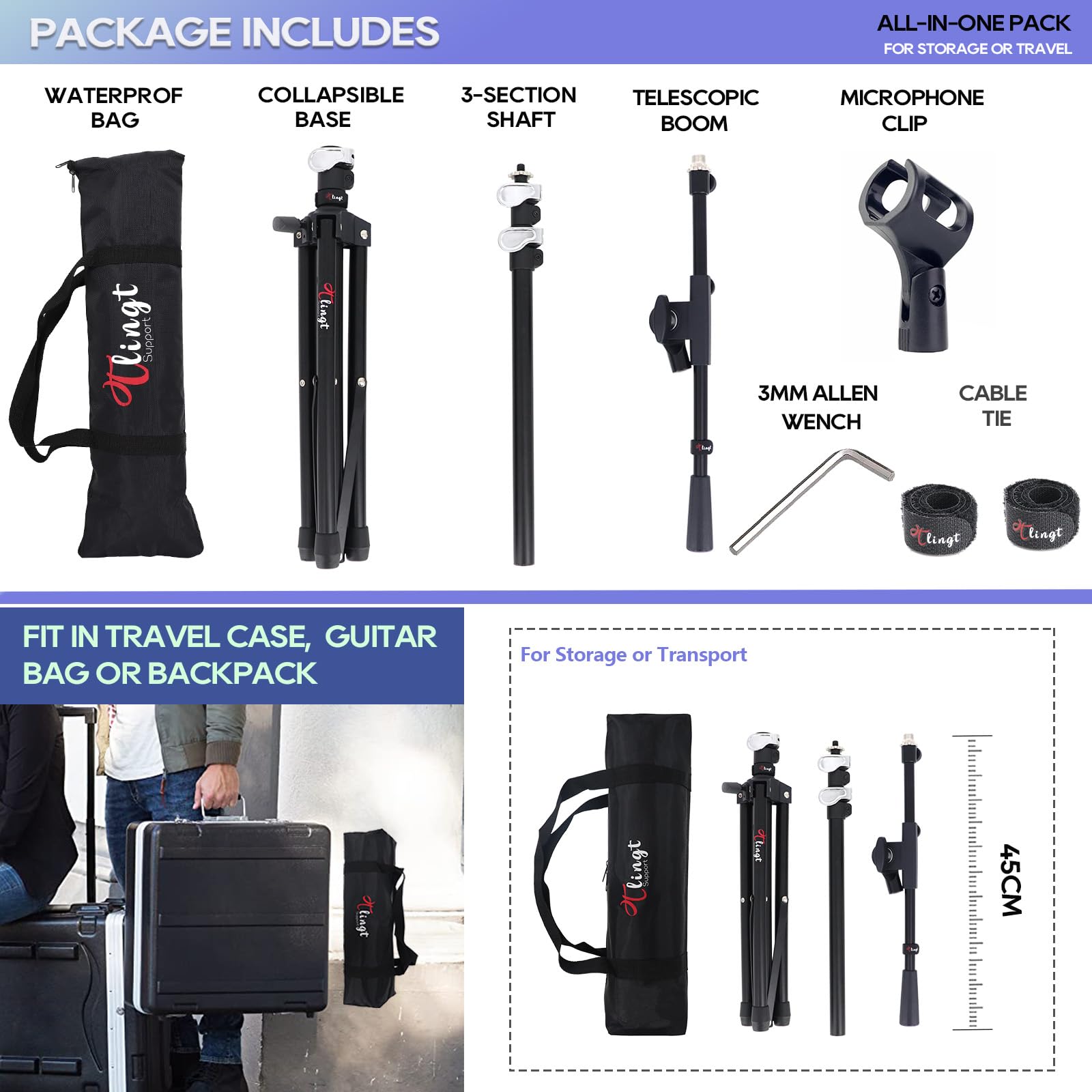 Gravity TMS 4321 B Touring Microfoon standaard met Boom| stevig