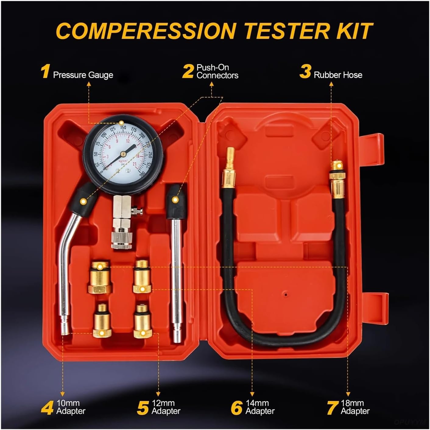 0-300 PSI Petrol Gas Engine Cylinder Pressure Gauge Automotive Tool Compatible with Motorcycle Car Truck Compression Tester Kit
