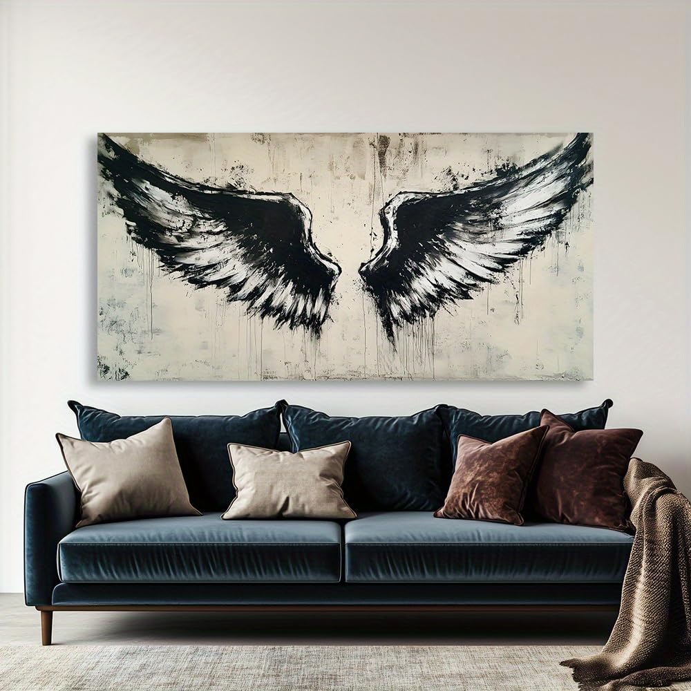 Ihhgnb Multicolor Black Wings Canvas Wall Art, Modern Abstract Print Artwork Picture Canvas Painting Wall Decor For Bathroom Dining Room(70X140cm(28X55in)/No Frame)