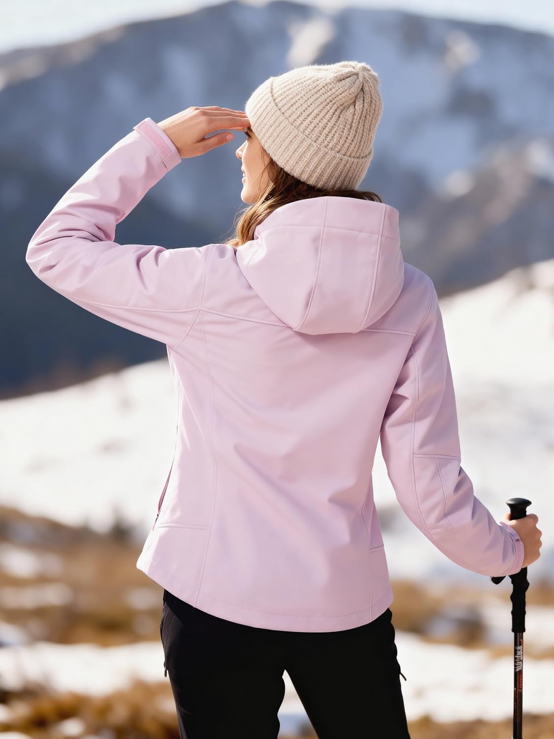 FREE SOLDIER Women's Waterproof Softshell Jacket with Hood Fleece Lined Warm Lightweight Windproof Rain Jacket for Hiking - Image 2