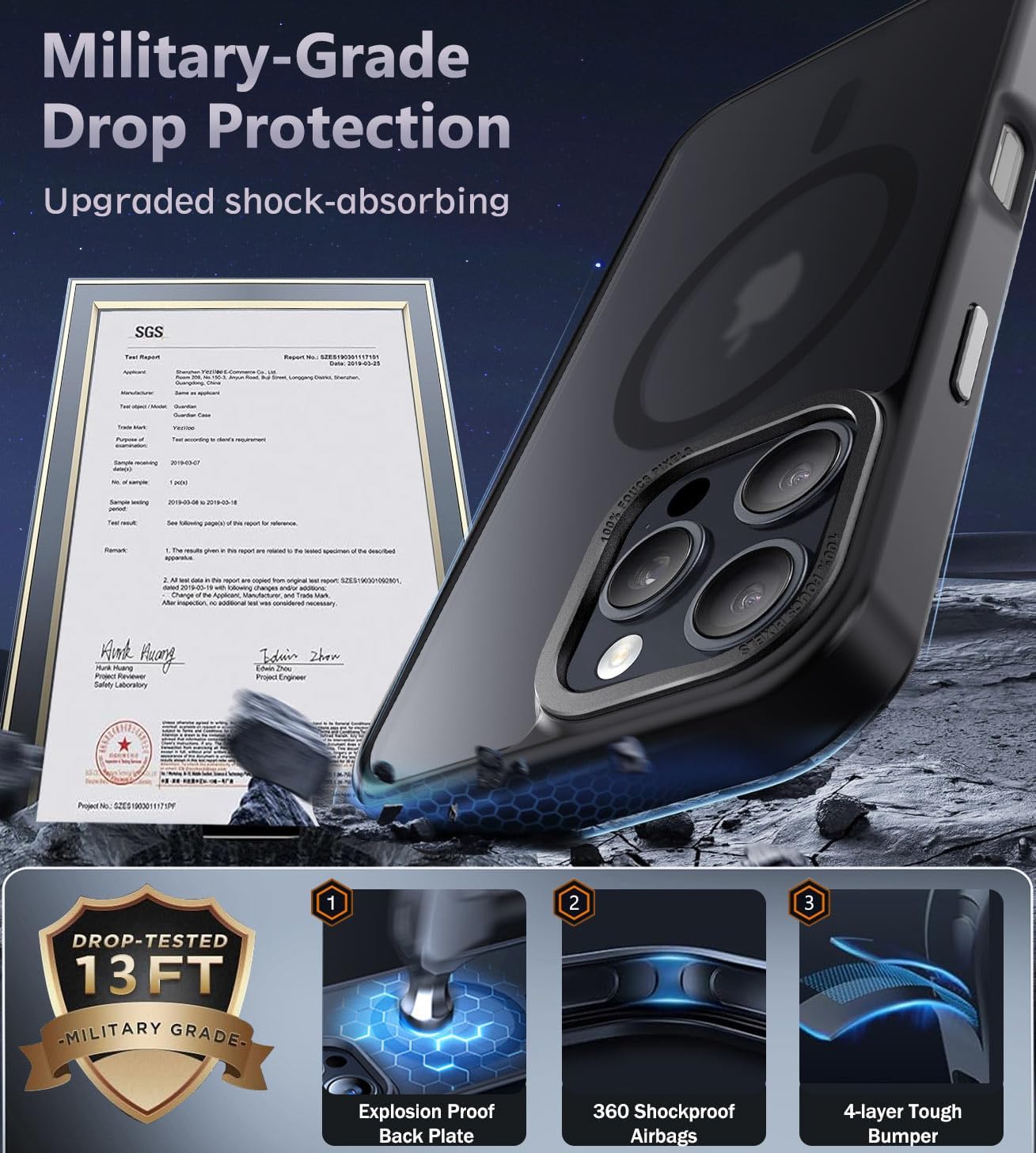 Newfuture Designed for iPhone 16 Pro Case with Magnetic [13 FT Military Drop Protection] [Compatible with Magsafe] Slim Translucent Matte Shockproof with Anti-Fingerprint Phone Case,Black - Image 5