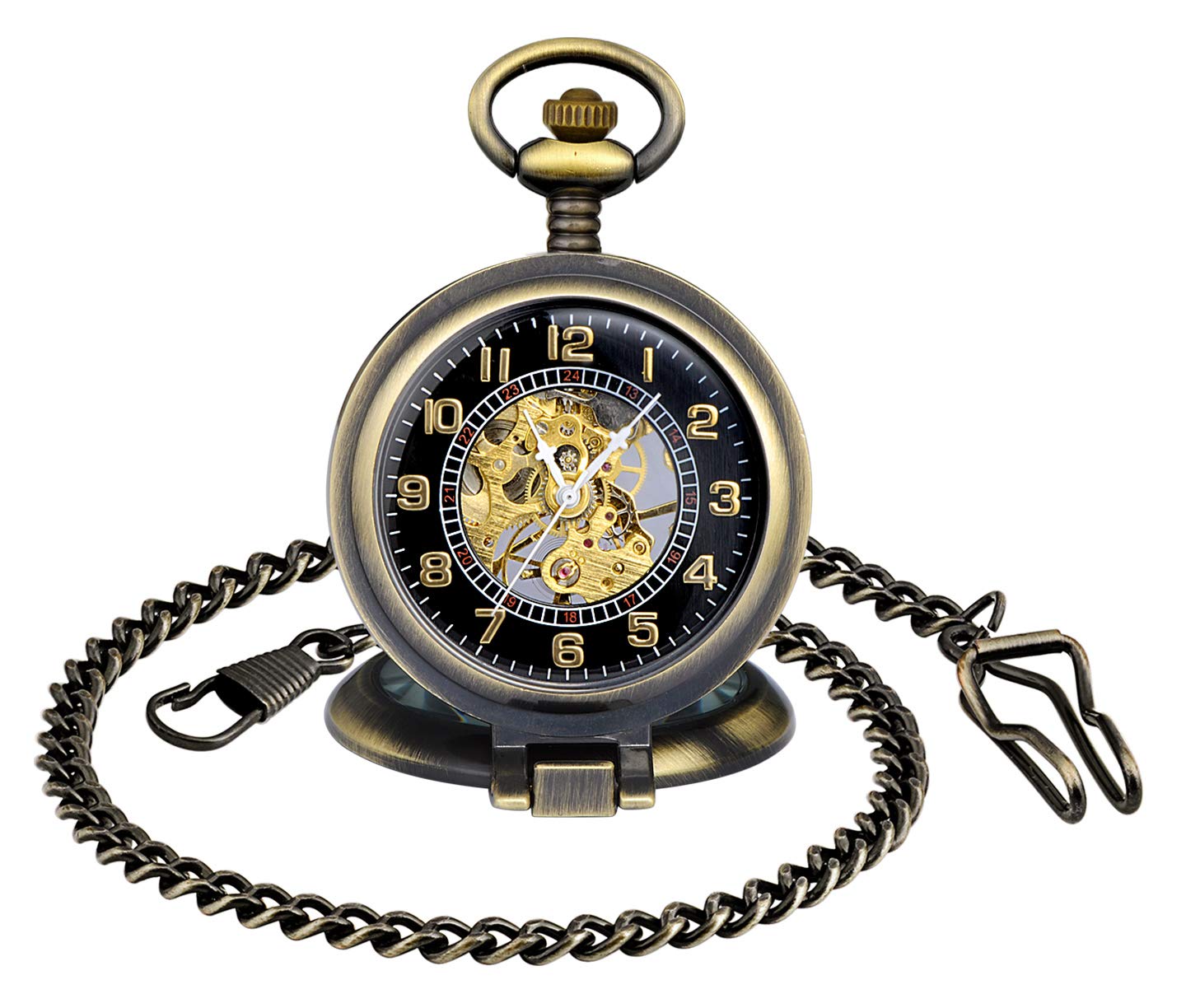 Unendlich U Classic Vintage Mechanical Pocket Watch, Arabic Numerals Scale Mens Womens Watch with Chain Xmas Fathers Day Gift