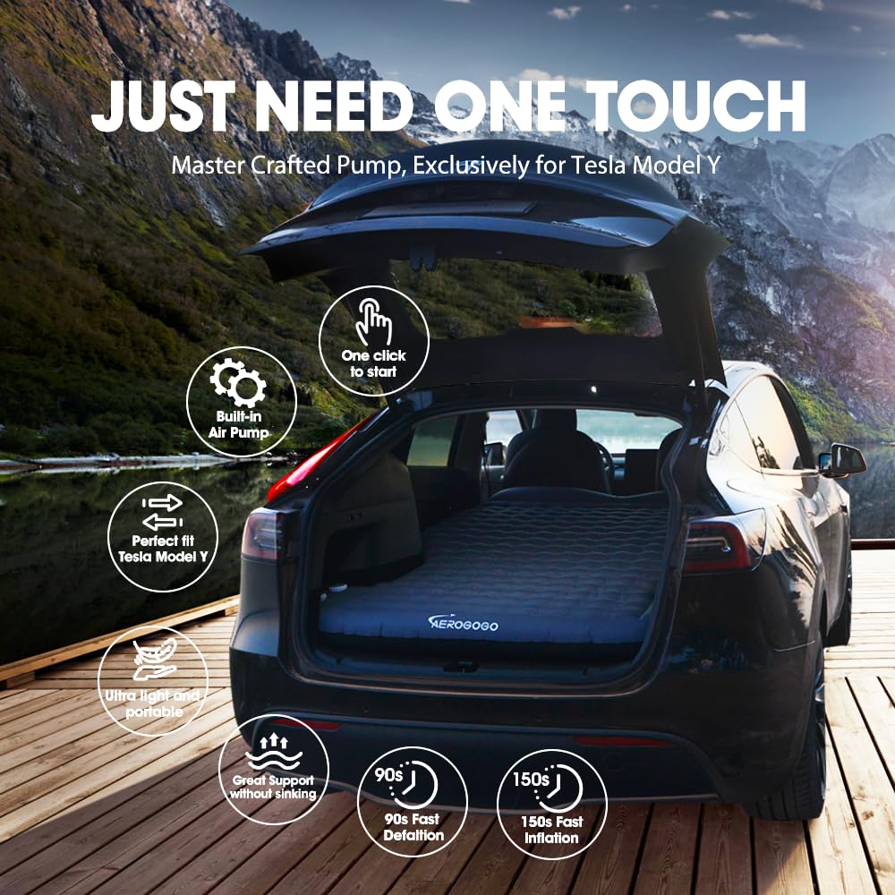 Tesla Model Y Mattress Self Inflating Model Y Bed One Click to Inflate/Deflate Max 5.5”Thick, Backpack Size, 2 Person