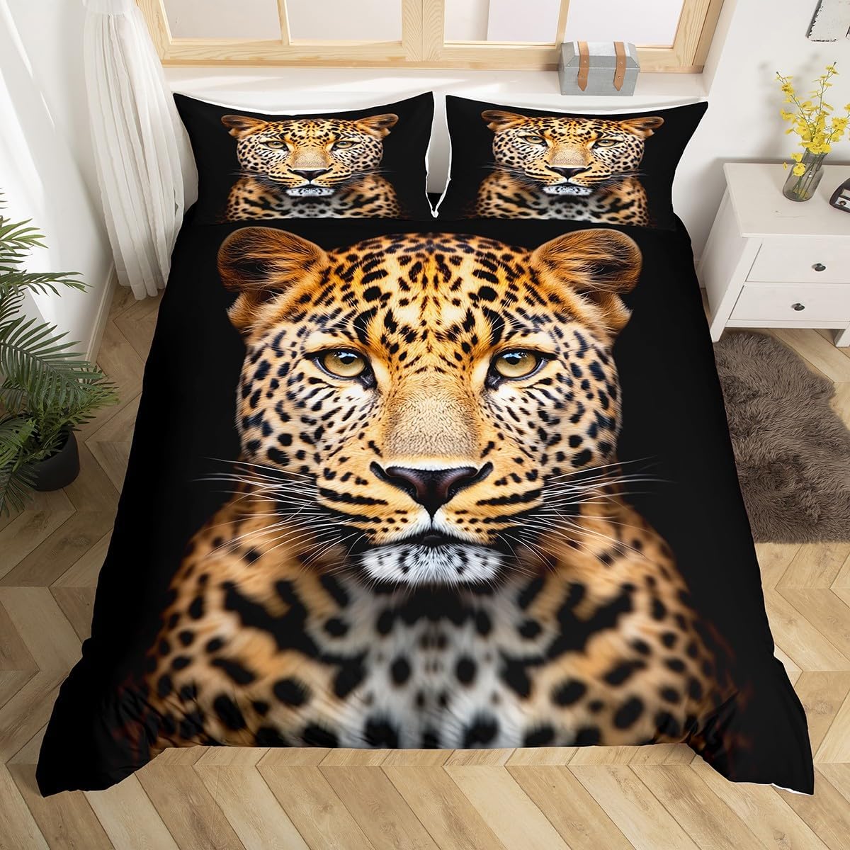 Feelyou Leopard Duvet Cover Cheetah Print Bedding Set Wild Animal Theme Comforter Cover for Boys Girls Children Adults Bedroom Decor Safari Wildlife Style Bedspread Cover Twin Size with 1 Pillow Case