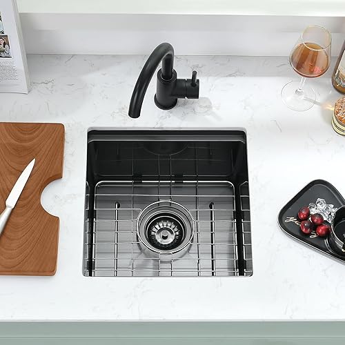 Miniatura 58 de PEPO - Fregadero de cocina de 21 x 18 pulgadas, fregadero de cocina pequeño de acero inoxidable de calibre 16, fregadero de cocina pequeño cuadrado