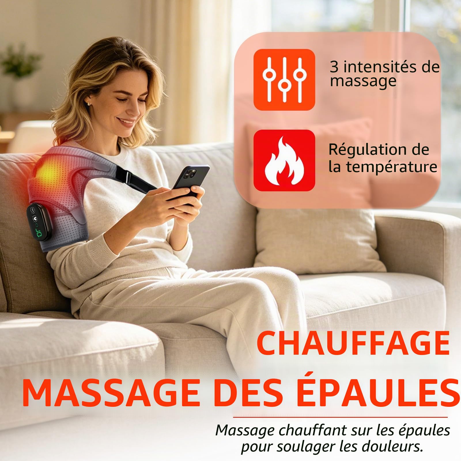 Masseur D'épaule Triple Method et Coussin Chauffant pour Les épaules, avec 3 Niveaux de Chauffage et 3 Modes de Vibration, Coussin Chauffant pour épaules Rechargeables, pour Hommes et