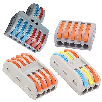 Wire Crimp Connectors - Wire Connector Clip - Circuit Inline Splices - Compact Wire Connectors - Wire Terminal Block (Set of 4, 2:6 Multi, 3:3 Multi, 4:4 Orange & 5-Port Orange)