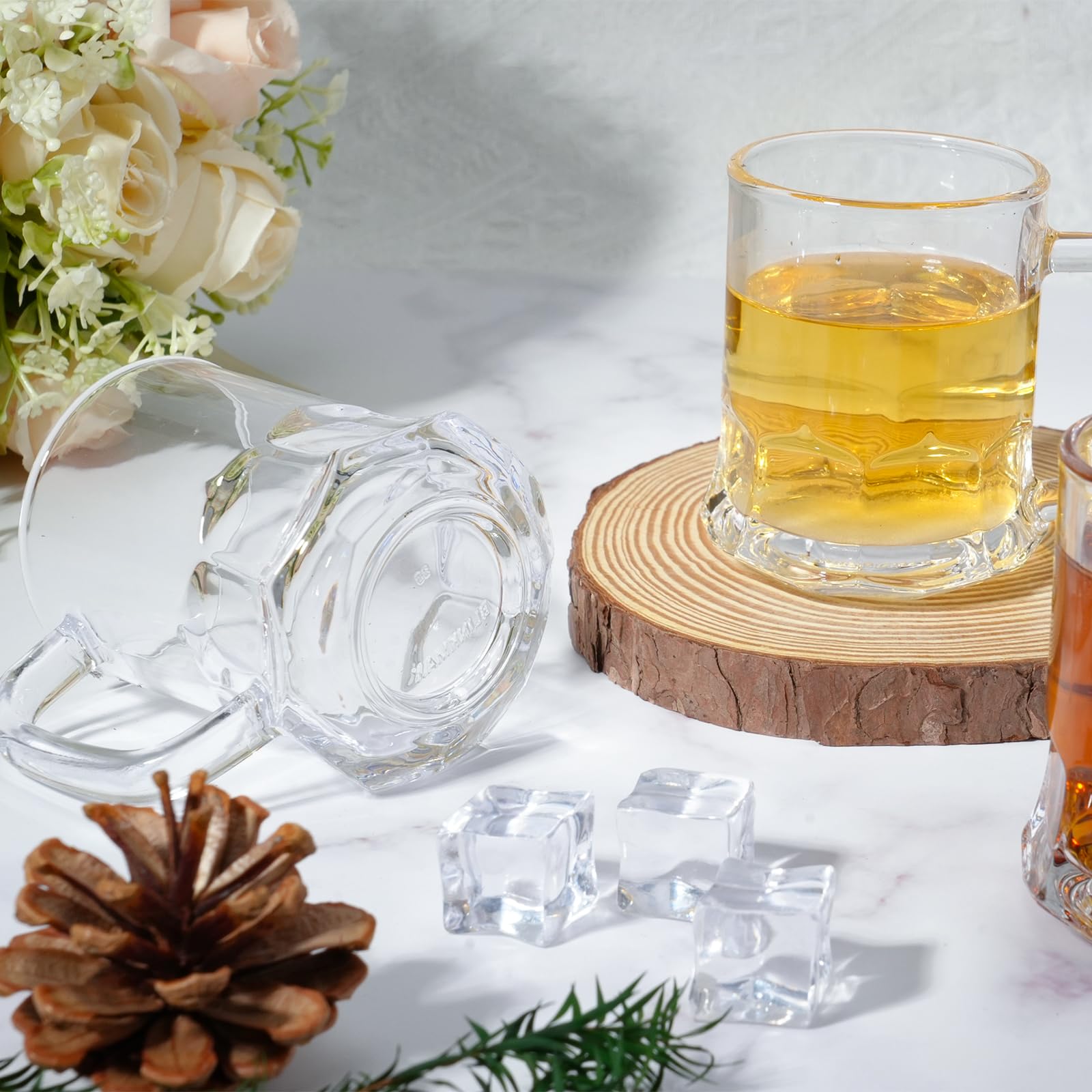 Lot de 20 mini tasses à bière en verre de 150 ml avec poignées et base lourde pour anniversaires, réunions de famille