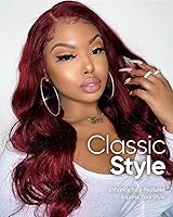 Vista 3 de Pelucas de cabello humano con encaje frontal color borgoña 99j de 13 x 6, densidad del 200 %, pelucas de encaje frontal HD 99j de color rojo