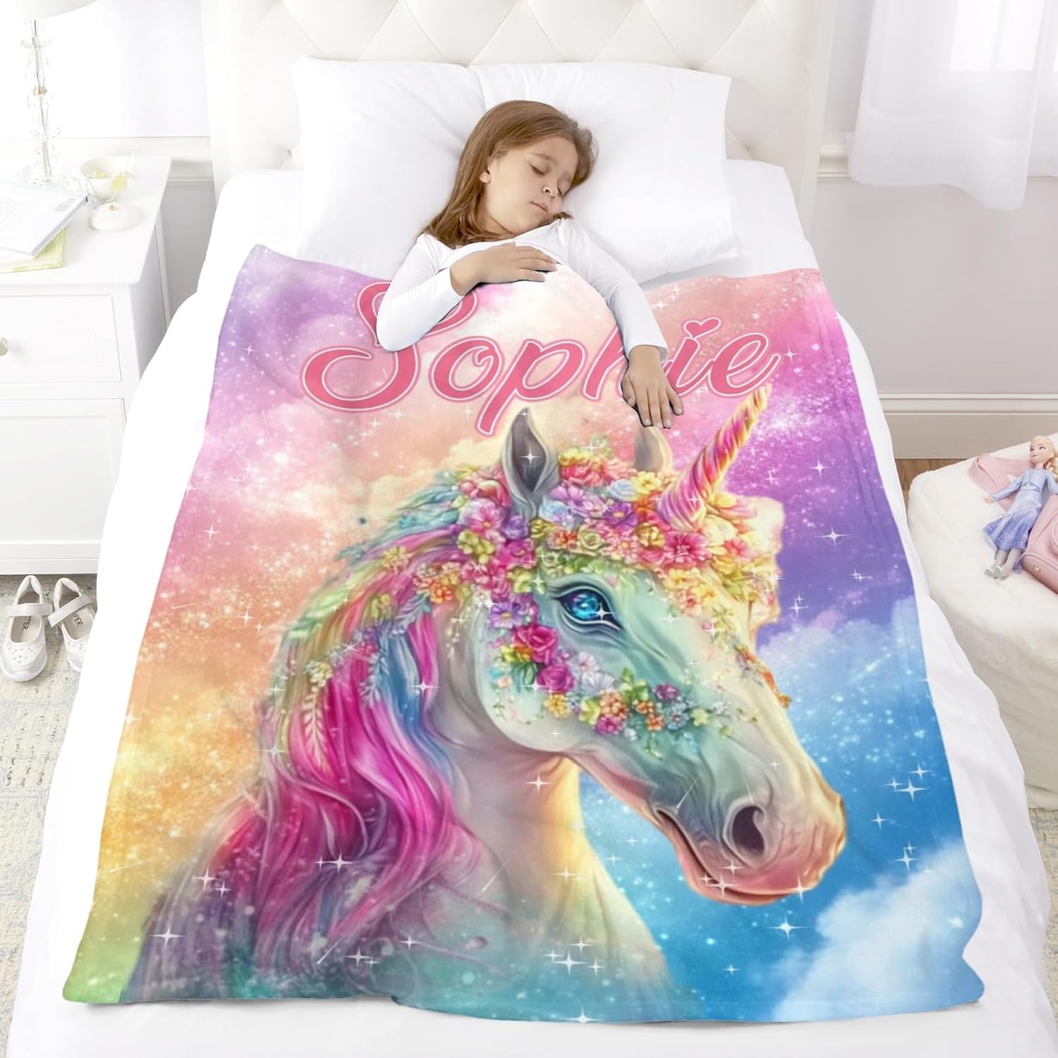 Custom Unicorn Blanket for Girls Personalized Baby Blanket with Name Customized Toddler Throw Blanket Receiving Swaddle Blanket for Kids Toddler Newborn,Unicorn Gifts for Girl Baby Shower Birthday