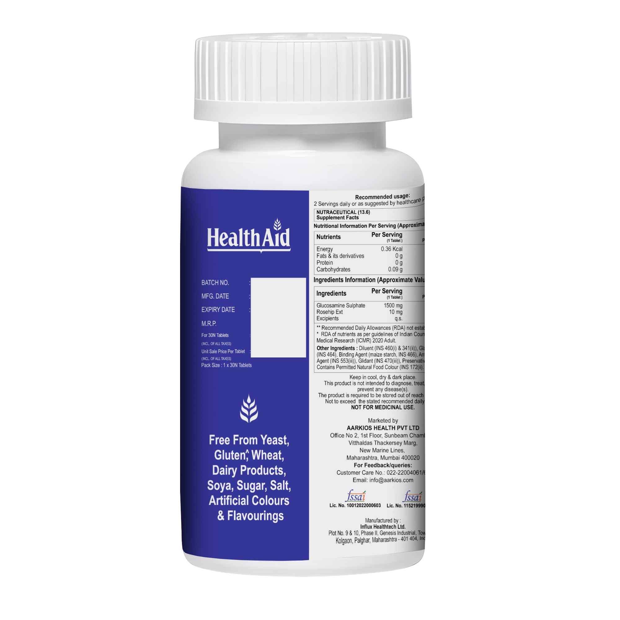 HealthAid Glucosamine Sulphate 1500mg – 30 Tablets | Supports Joint Health, Mobility & Flexibility | Helps Maintain Healthy Cartilage, Muscles & Ligaments | For Men & Women(Pack of 2) - Image 7 thumbnail