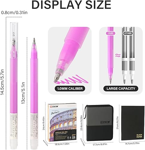 Miniatura 3 de Bolígrafos de gel acrílico 3D de 24 colores y cuaderno de bocetos de papel negro para dibujo, bolígrafo de tinta acrílica de punta fina de 0.039 in,