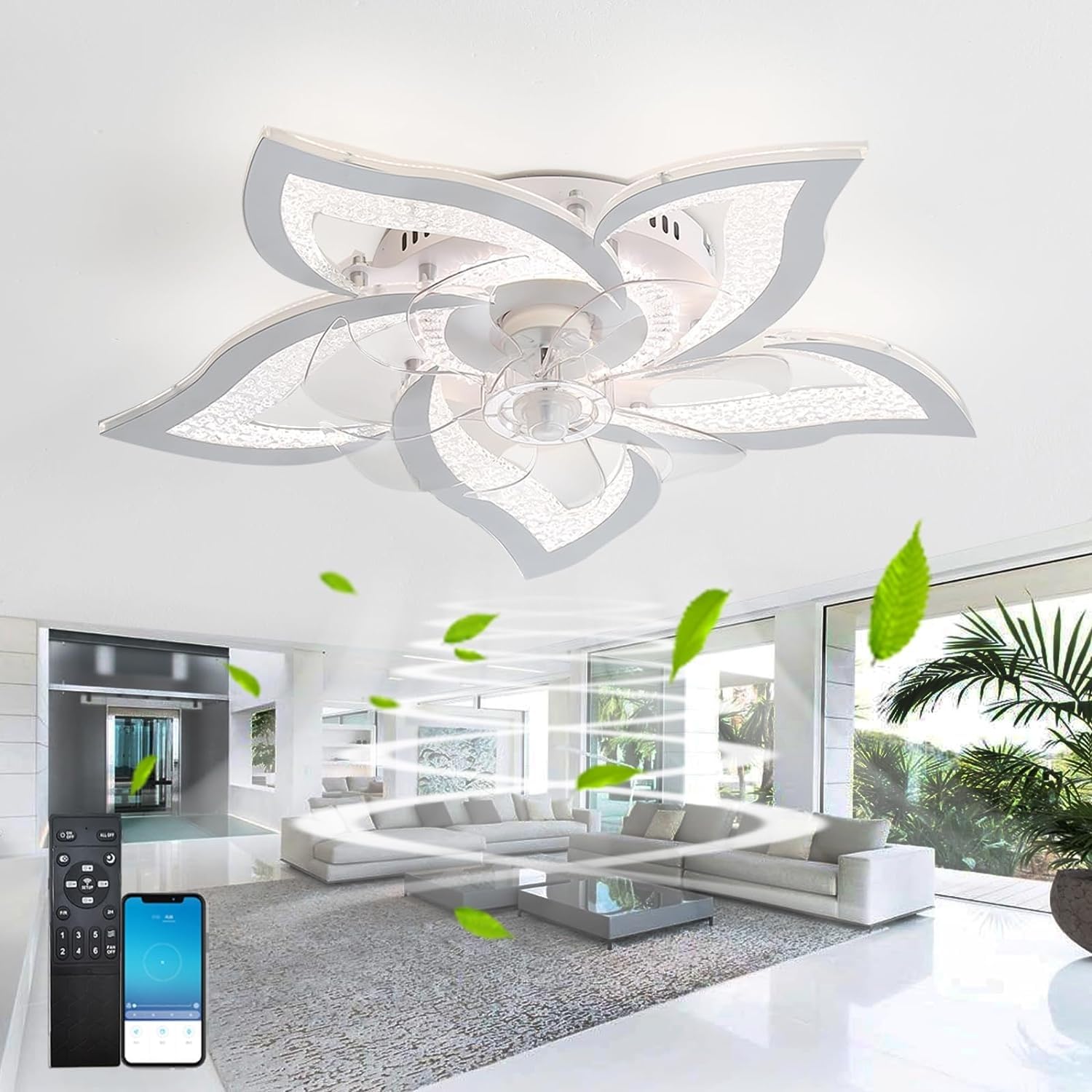 HXYSXHJUO Ceiling fan light 69CM Light with Fan LED Dimmable Reversible DC Remote Control 6 Speed Mute Fancy Living Room Bedroom - White (White)