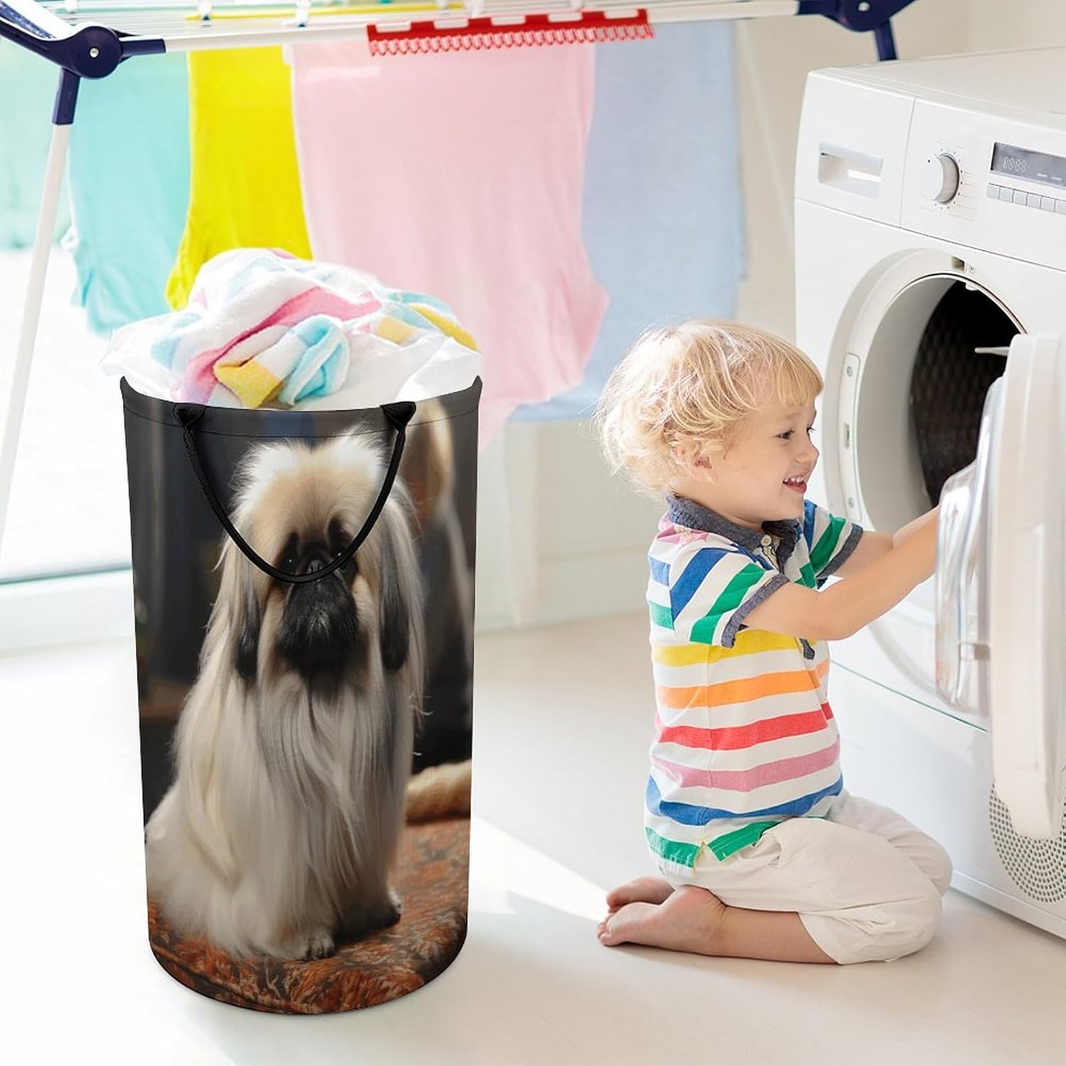Pekingese Dog Large Capacity Laundry Baskets,Collapsible Clothes Hamper with Handles，Laundry Hampers for Bathroom,Bedroom,Towels
