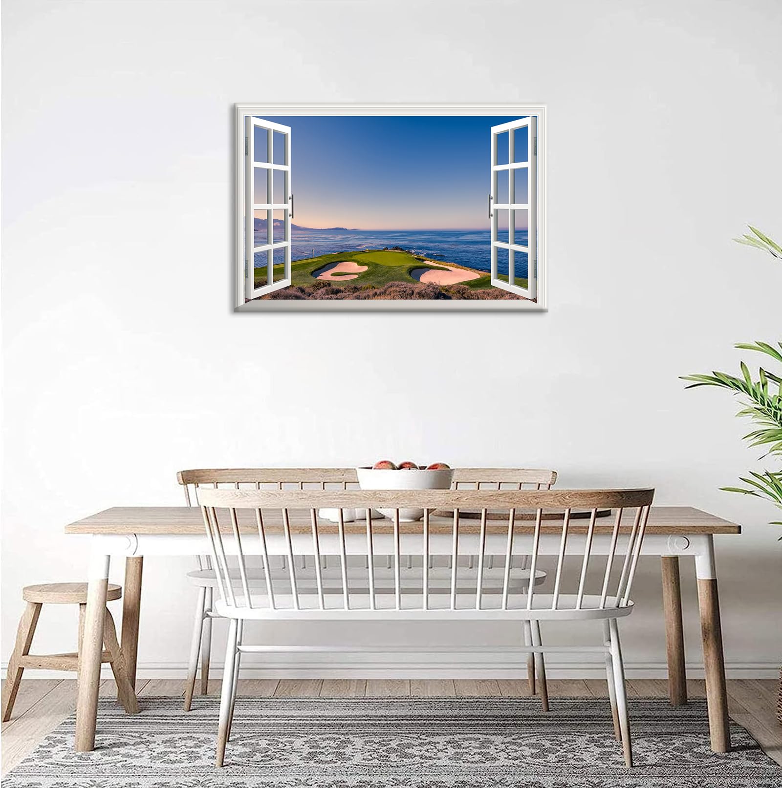 Amazon.co.jp: 窓枠風 海の絵 アートパネル モダン ゴルフ場 写真 海