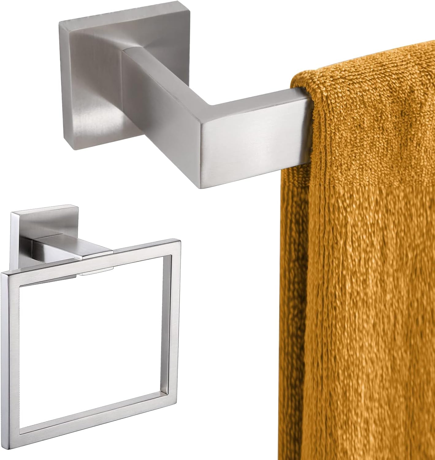 KOKOSIRI 12 Inch Single Towel Bar Bathroom Towel Rail Towel Rack Hand Towel Ring Towel Hanger Bath Towel Holder Brushed Nickel B4003BR-L12+B3004BR