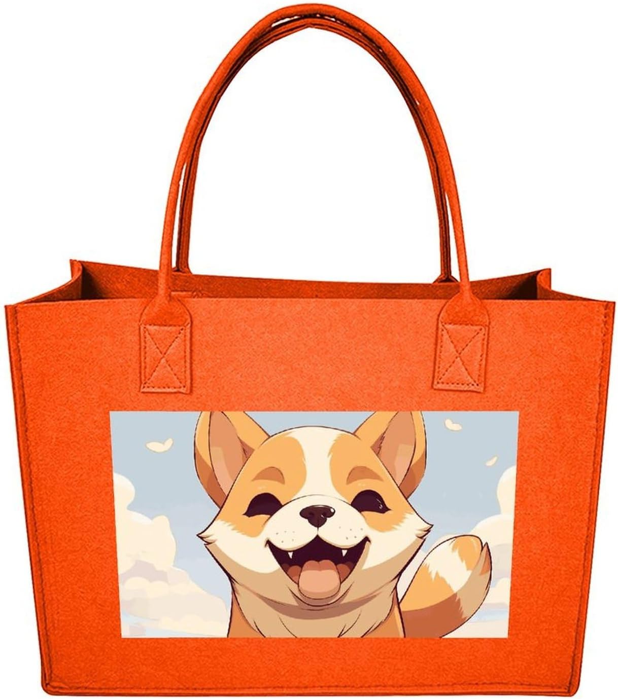 Cartoon Shiba Inu Dog Tote Bag for Unisex, Large Felt Shopping Bag with Handles, Handbag, Reusable Gift Bag