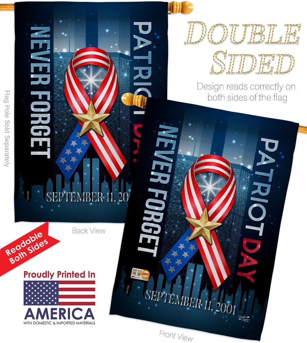 911 Never Forget House Flag Dowel Set Americana Patriot Day World Planet Peace Environment Awareness United State American Small Decorative Gift Yard Banner Double-Sided Made In USA 28 X 40