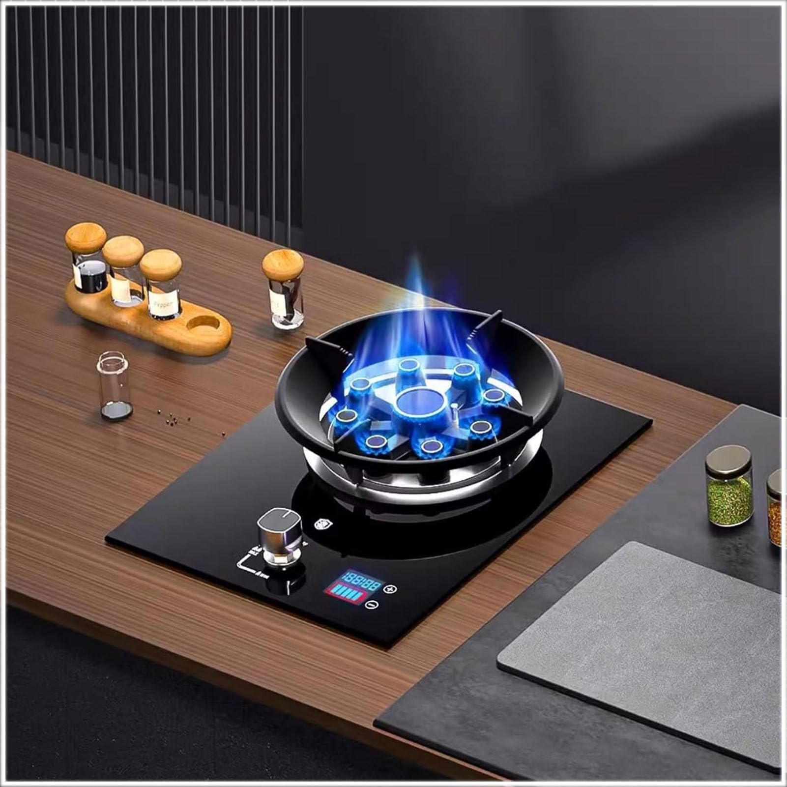 THEGA Estufa De Gas De 5,2 KW, Cocina De Gas De 1 Quemador, Horno De Vidrio Templado con 9 Quemadores Y Temporizador, Placa De Cocción Independiente(NG)