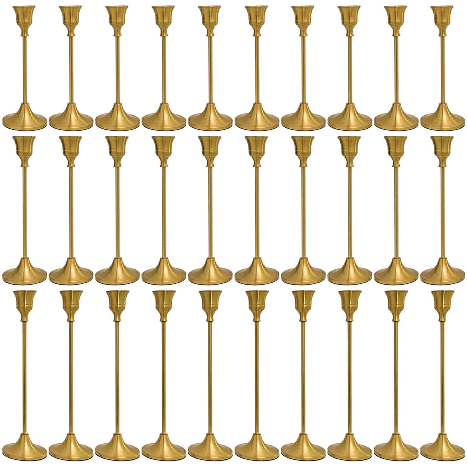 Bougeoir doré, 30 pièces bougeoirs dorés 6, 3/7, 7/8, 9 Pouces bougeoirs Coniques en métal Vintage pour Anniversaire, Mariage, dîner, bougeoir Conique