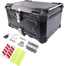 65L Top Case Motorcycle Storage Box Aluminium Topcase with Security Lock for Storage Helmets, Aluminium Top Case for Most Motorcycles and Maxi Scooters (Black)