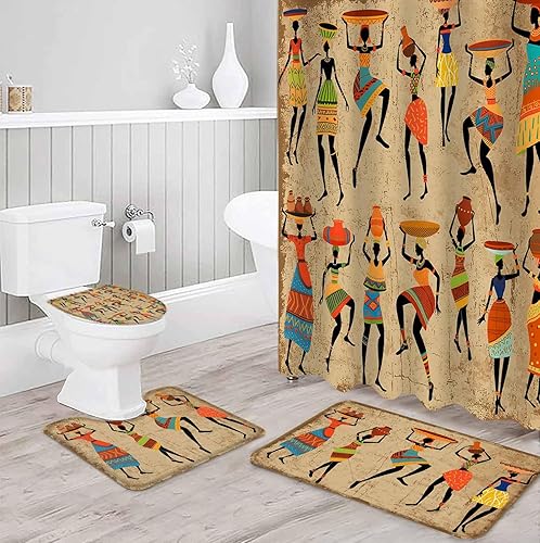Miniatura 3 de Juego de baño africano para mujer con accesorios para cortina de ducha, 36 x 72 pulgadas de largo con tapete de baño pequeño, lavable, ganchos