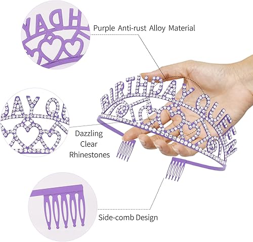 Miniatura 3 de CIEHER Corona de cumpleaños, banda de cumpleaños y tiara de diamantes de imitación
