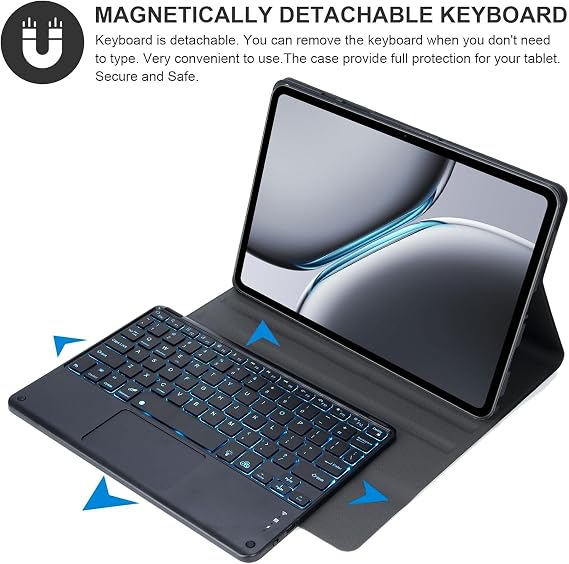 Keyboard Case for OnePlus Pad Pro 12.1'' / OnePlus Pad 2 12.1'' 2024, Magnetic Detachable Wireless Bluetooth 7 Colors Backlit Touchpad Keyboard and Ultra-Thin PU Stand Case with Mouse