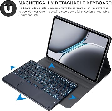 Keyboard Case for OnePlus Pad Pro 12.1'' / OnePlus Pad 2 12.1'' 2024, Magnetic Detachable Wireless Bluetooth 7 Colors Backlit Touchpad Keyboard and Ultra-Thin PU Stand Case with Mouse