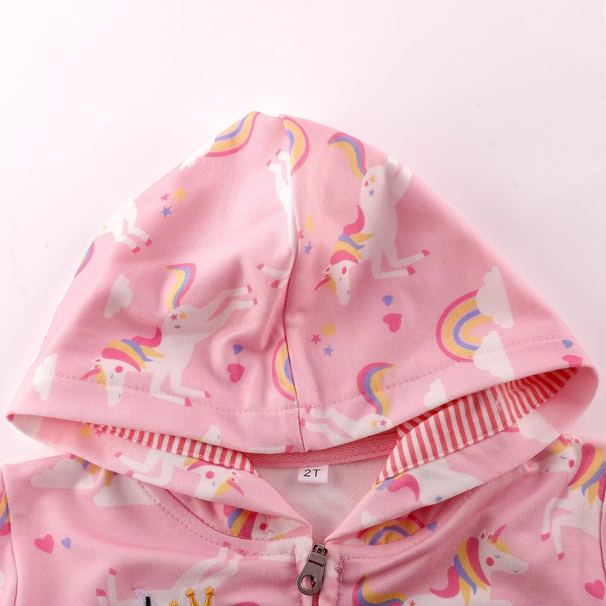 RETSUGO Girls Zip Up Hoodie Jacket Toddler Unicorn Rainbow Sweatshirt Kids Hooded Coat Casual Outerwear Size 2-7 Years - Image 4