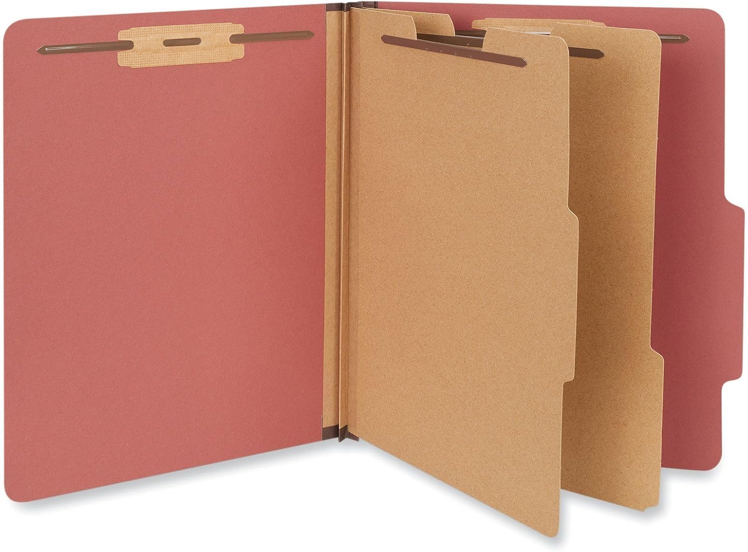 Six-Section Classification Folders, Heavy-Duty Pressboard Cover, 2 Dividers, 6 Fasteners, Letter Size, Brick Red, 20/Box