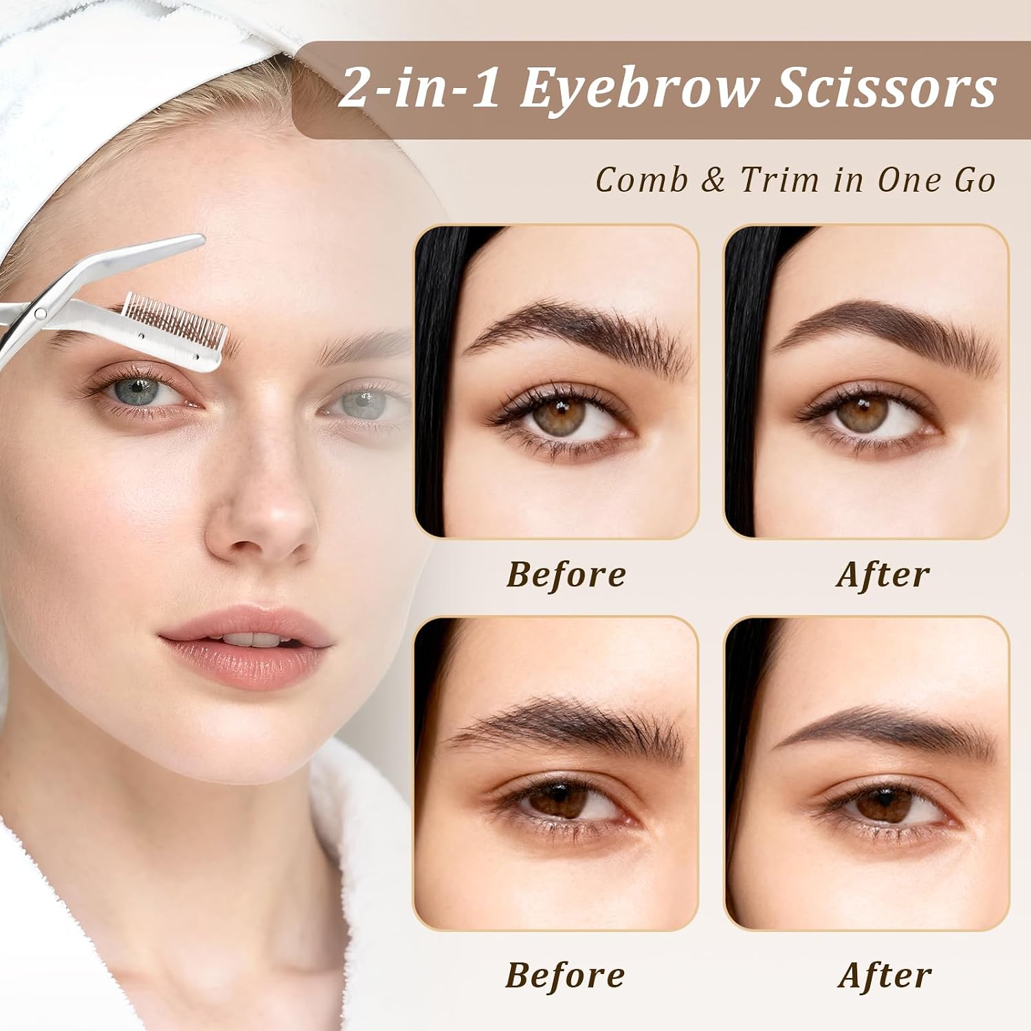 1Pcs Eyebrow Trimming Scissors with Comb Includes Shaping Spiral Brow Brush, Scissor & Comb in One, Ideal Present for Women & Men (Mirror-finish)