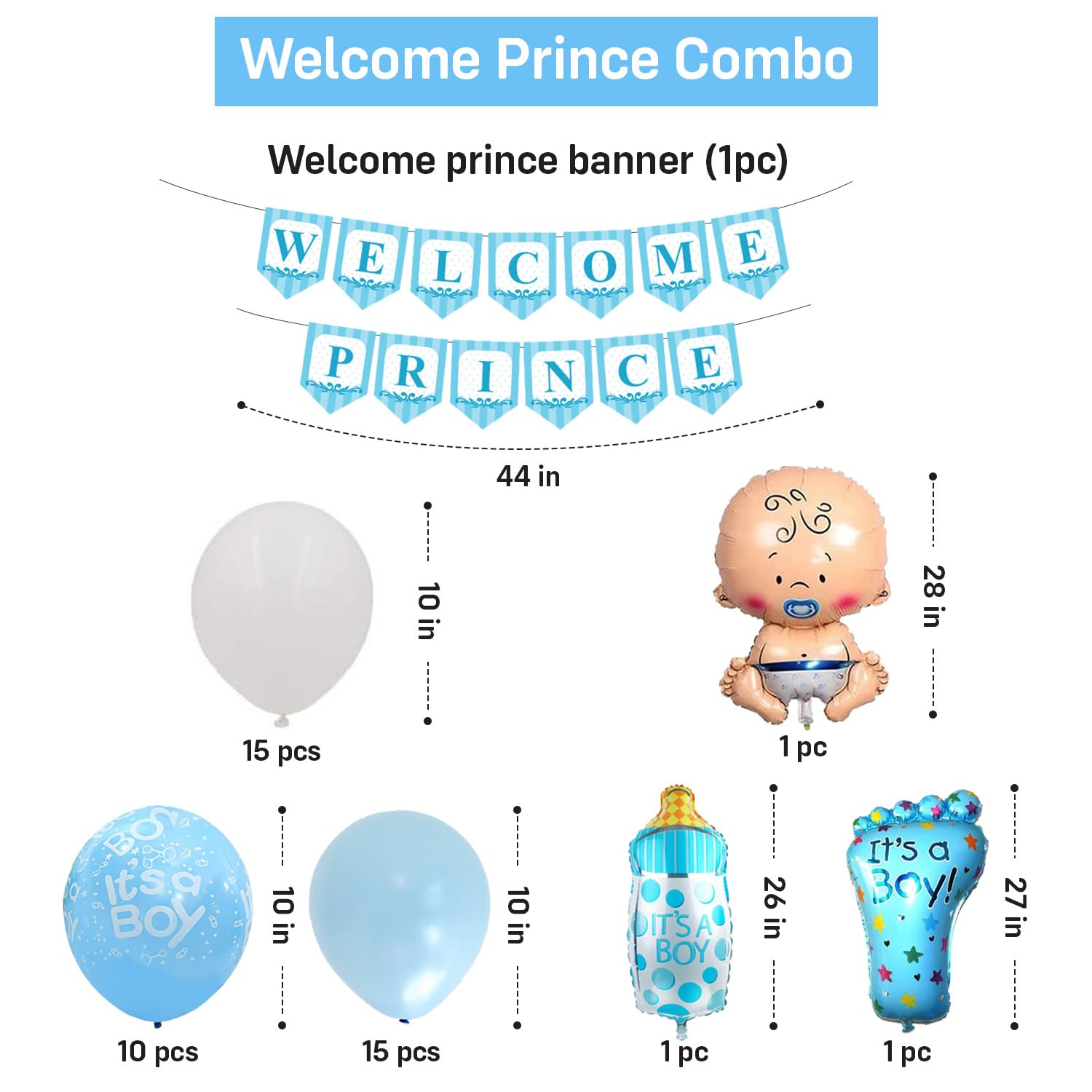 Party Propz Baby Welcome Home Decoration - 44pcs | Welcome Home Baby Decoration | Baby Shower Decoration Items | Welcome Home Decoration Kit | Welcome Prince Banner (cardstock, Foil, Cardstock)