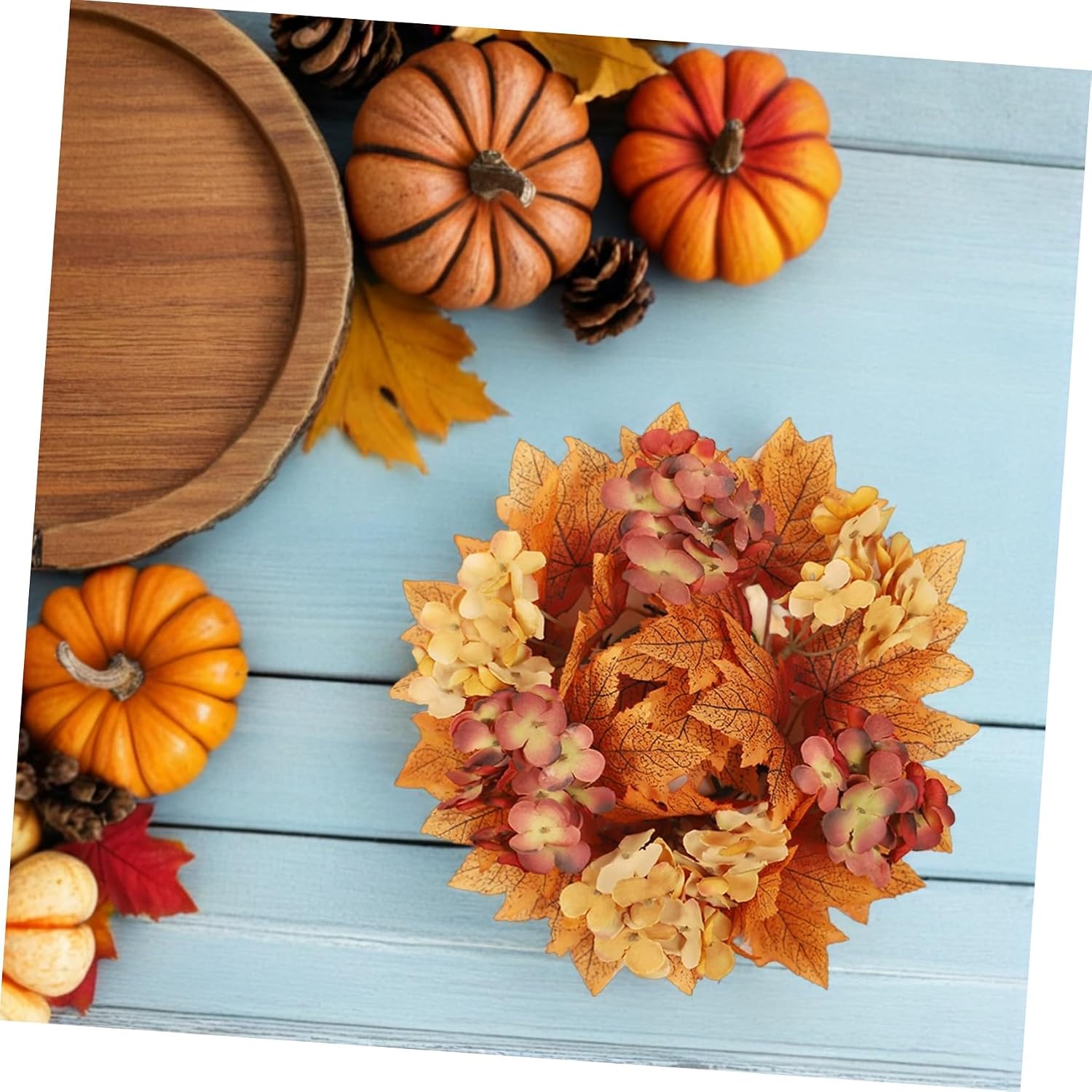 Unomor 2pcs Autumn Candle Rings for Pillar Candles Artificial Maple Leaf Wreaths Handmade Fall Harvest Decor Thanksgiving Table Centerpieces Safe and Low Maintenance