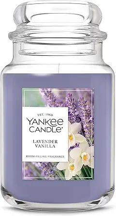Yankee Candle Large Jar Scented Candle with up to 150 Hour Burn Time, Premium Plant Wax Blend for Consistent Burn, 22 oz Jar Candle with Room Filling Fragrance, Lavender Vanilla