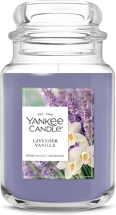 Yankee Candle Large Jar Scented Candle with up to 150 Hour Burn Time, Premium Plant Wax Blend for Consistent Burn, 22 oz Jar Candle with Room Filling Fragrance, Lavender Vanilla