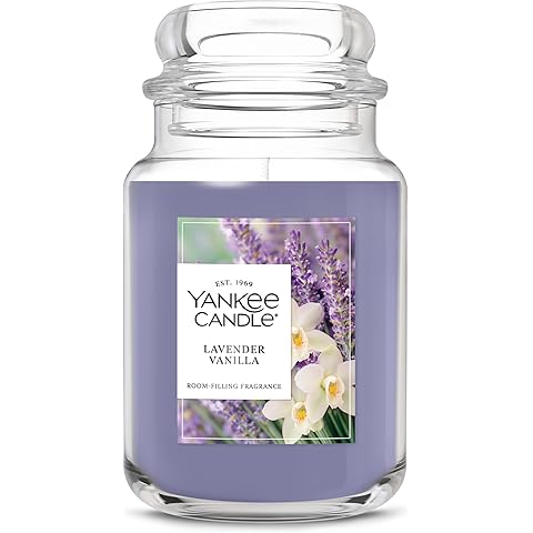Yankee Candle Lavender Vanilla, Scented Candle, 22oz Large Jar with up to 150 Hour Burn Time, Giftable