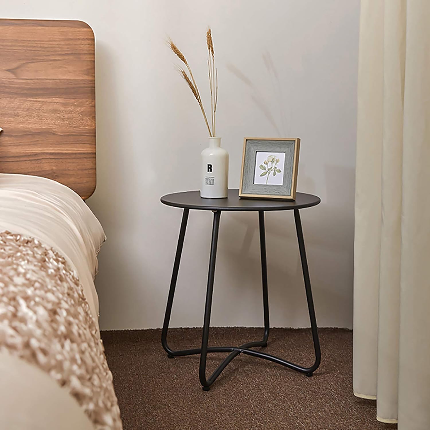 BERARDI HOME | Tavolino Rotondo in Metallo, 45x45 cm, Impermeabile, Design Minimal, per Interno ed Esterno, Nero