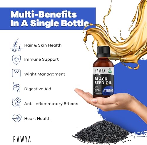 Miniatura 7 de Aceite de semilla negra, orgánico, 3.4 onzas líquidas, sabor extra fuerte, alto TQ, prensado en frío, botella de vidrio, aceite de nigella sativa,