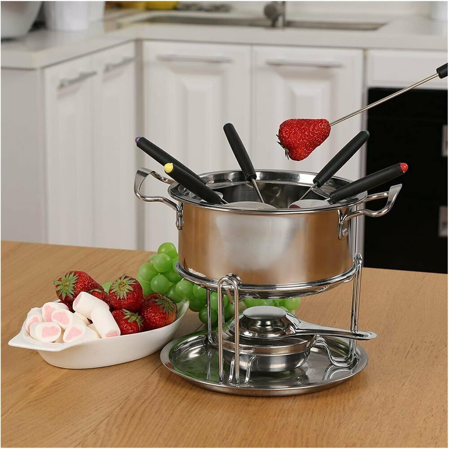 Multifunctional Stainless Steel Ice Cream Chocolate Cheese Hot Pot Melting Pot Fondue Set Kitchen Accessories (Color : As Show)