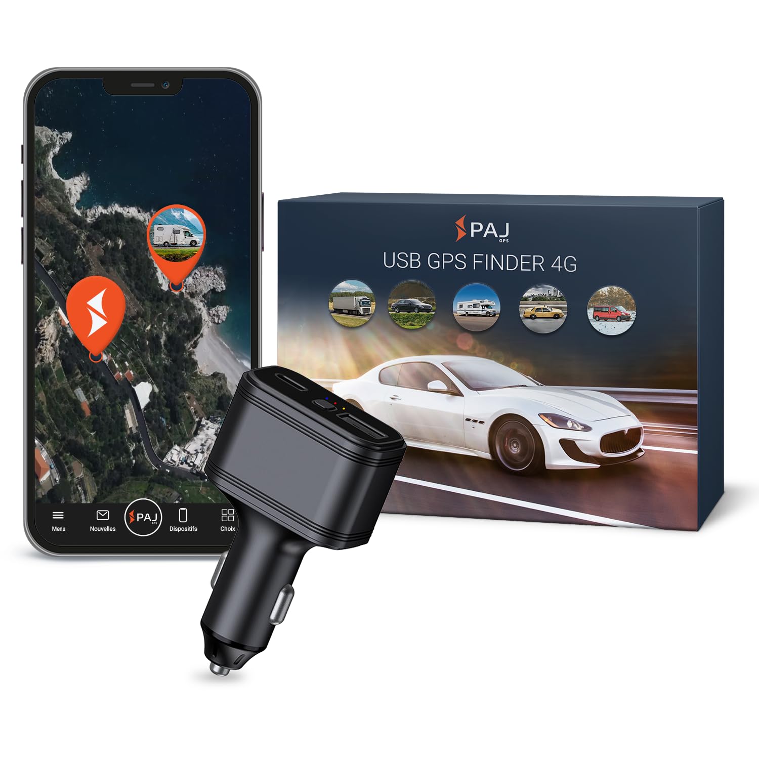 PAJ Traceur GPS 4G avec Port USB, Allume-Cigare, Voitures & Vans | Suivi en temps réel - Clôture virtuelle - Alarme SOS - Historique 365 jours - Alarmes antivol