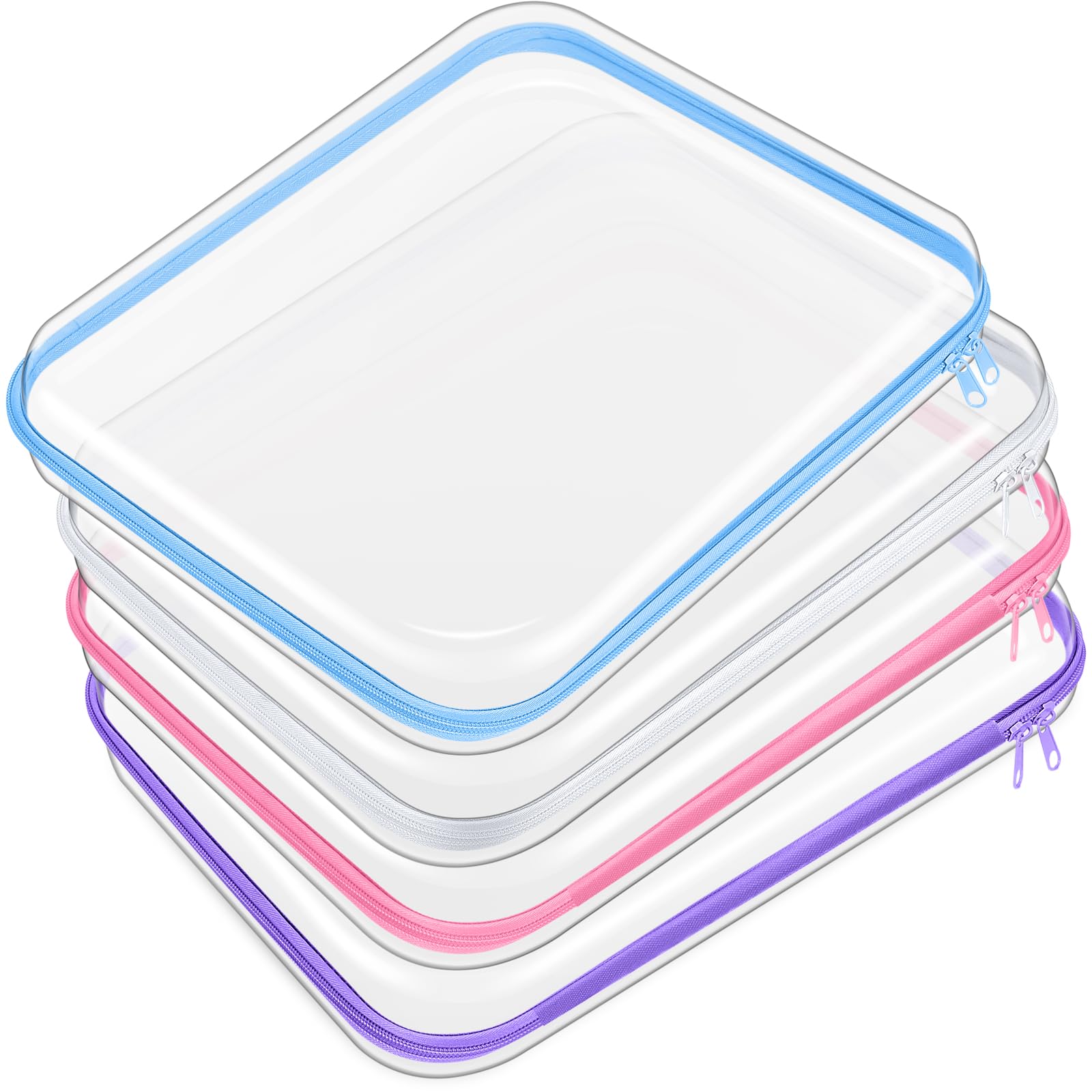 Hoolerry 4 Pcs Hard Clear Zipper Case, Clear, 13.8 x 11.8 x 2 in, Soft