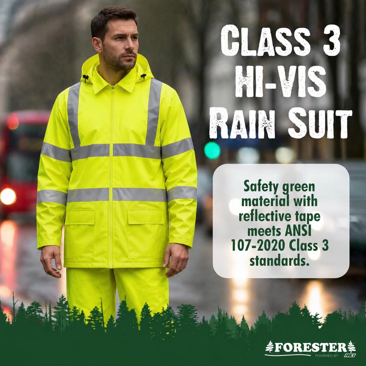 FORESTER Class 3 Hi-Vis Rain Suit - Waterproof Jacket & Pants | Heavy Duty Rain Gear for Men & Women | Reflective image 2