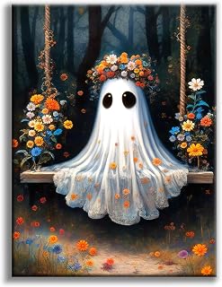 Offito Halloween Diamond Art Kits for Adults - 5D Ghost Diamond Painting Kits for Beginners, Spooky DIY Full Drill Dots Gem Art Paint Picture for Home Wall Decor 12 x 16 Inch