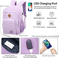 Vista 3 de KEOFID Classic Travel backpack for Men and Women, Anti Theft Laptop Backpack with USB Charging Port for Work, Large Bag for College, Water Púrpura