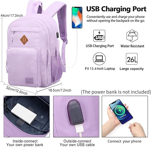 Miniatura 2 de Mochila de viaje clásica de mano para hombres y mujeres, mochila antirrobo para computadora portátil con puerto de carga USB, Púrpura, Mochilas de