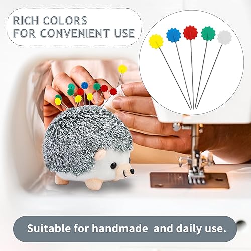 Miniatura 5 de Juego de 102 alfileres rectos de cabeza plana de erizo, bonito alfiler con caja de almacenamiento transparente y alfileres de acolchado, alfileres