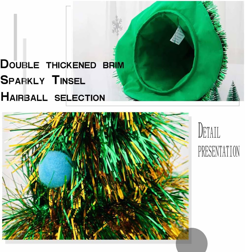 Christmas Tree Hats Xmas Hat Santa Hats Glitter Tinsel Hat Holiday Party Hair Accessories for Adults and Kids - Image 4