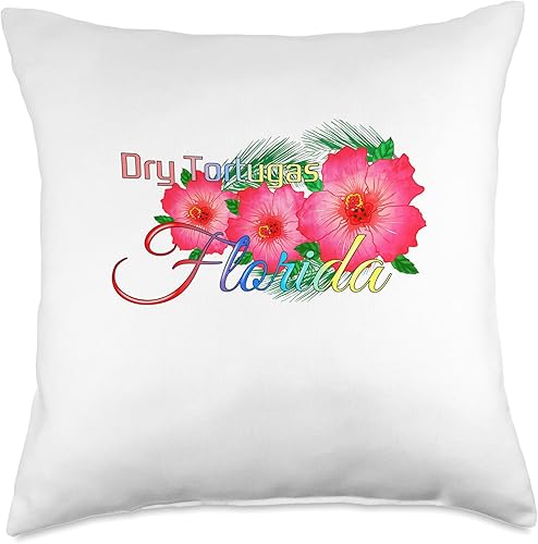 Tropical Dry Tortugas Florida Souvenirs Dry Tortugas Florida Tropical Flowers Family Vacation Throw Pillow, 18x18, Multicolor